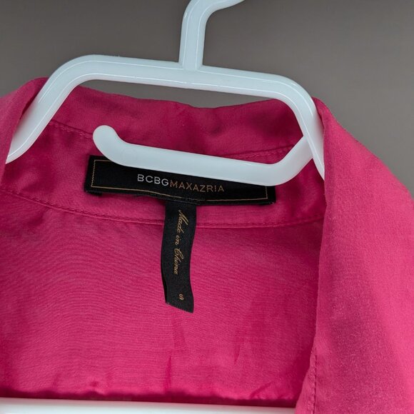 BCBG Max Azria Lightweight Long Sleeve Button Down Shirt Fuchsia Pink Size Small - Picture 5 of 5